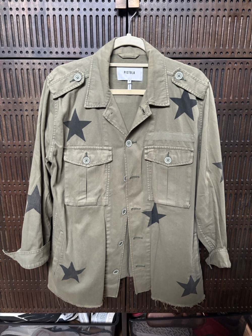 Pistola Olive Military Jacket with Black Star Detail